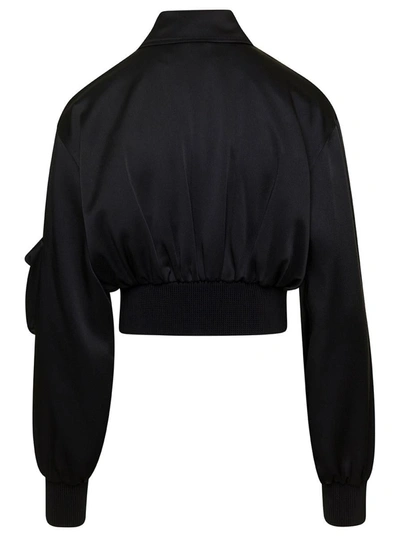 Shop Blumarine Black Cropped Jacket With Macro Patch Pockets In Satin Woman
