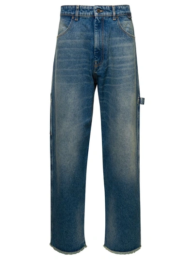 Shop Darkpark Blue Denim Straight Leg Cut Jeans In Cotton Man
