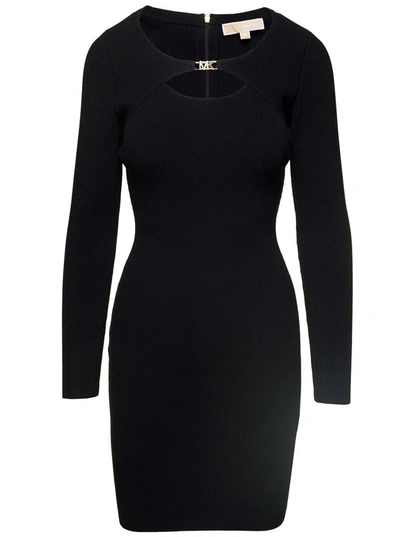 Shop Michael Michael Kors Empire Hw Cutout Rib Dress In Black