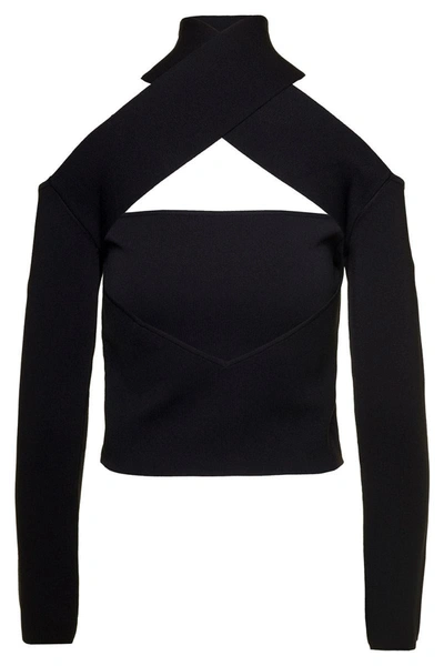 Shop Gauge81 'molins' Black Top With Choker Detail And Extra Long Sleeves In Rayon Blend Woman