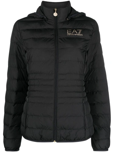 Shop Ea7 Emporio Armani Hooded Down Jacket In Black