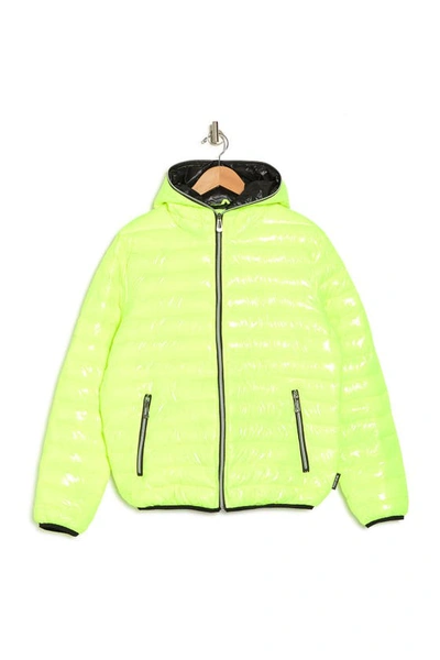Noize Lightweight Hoodie Puffer Jacket In Neon Yellow