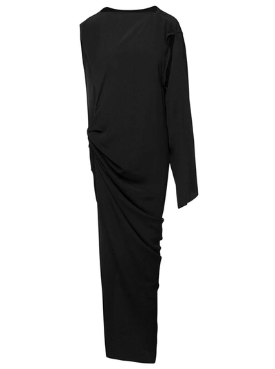 Shop Rick Owens 'edfu' Long Black One-shoulder Draped Dress In Silk Blend Woman
