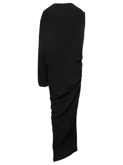 Shop Rick Owens 'edfu' Long Black One-shoulder Draped Dress In Silk Blend Woman
