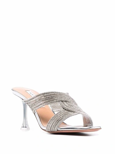 Shop Aquazzura 'gatsby' Silver Mule With Crystal Embellishment Pvc Woman Aquazzurra In Metallic