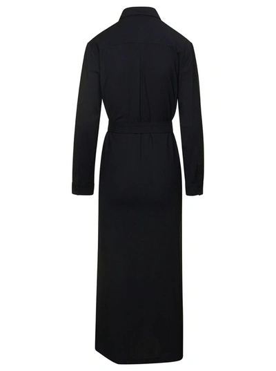 Shop Apc 'gwyneth' Long Black Belted Dress In Wool Blend Woman
