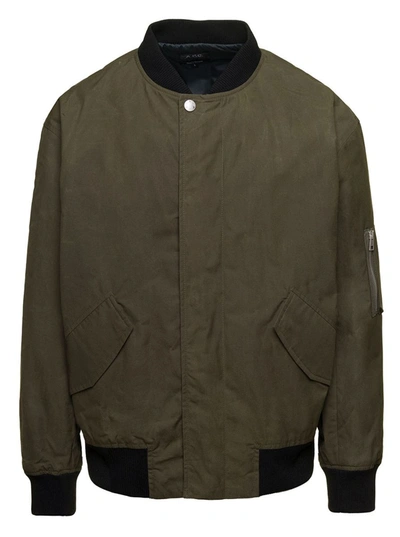 Shop Apc 'hamilton' Military Green Bomber Jacket With Flap Pockets In Cotton Man