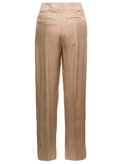 Shop Burberry 'jane' Beige High-waisted Relaxed Pants In Silk Woman
