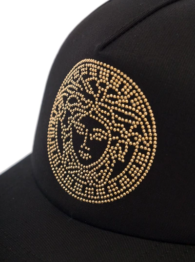 Shop Versace 'medusa' Black Baseball Cap With Studs In Cotton Man
