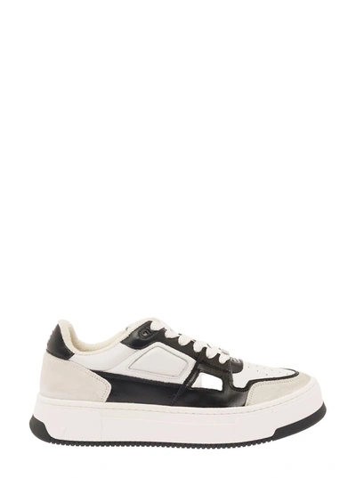 Shop Ami Alexandre Mattiussi 'new Arcade' Black And White Low Top Sneakers With Suede Details In Leather Man In White/black