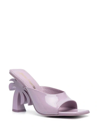 Shop Palm Angels 'palm Tree' Purple Mules With Palm Tree-shaped Heel In Leather Woman In Violet