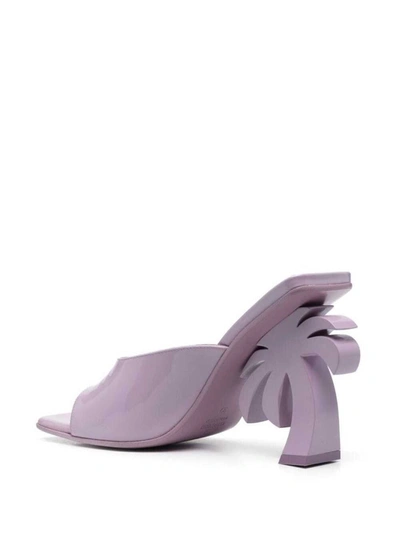 Shop Palm Angels 'palm Tree' Purple Mules With Palm Tree-shaped Heel In Leather Woman In Violet