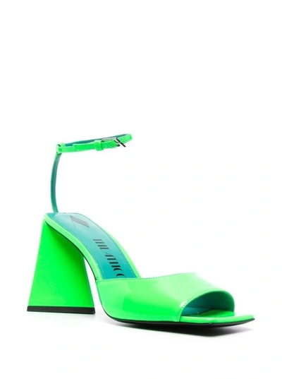 Shop Attico 'piper' Neon Green Sandals With Pyramid Heel In Eco Patent Leather Woman The
