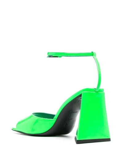 Shop Attico 'piper' Neon Green Sandals With Pyramid Heel In Eco Patent Leather Woman The
