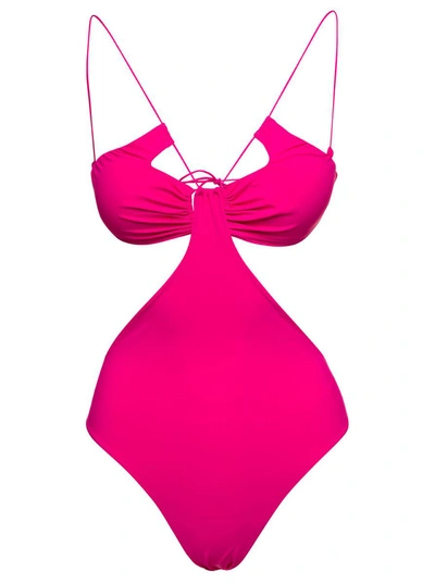 Shop Amazuìn 'sadie' Fuchsia Swimsuit With Cut-out And Spaghetti Straps In Stretch Polyamide Woman In Pink