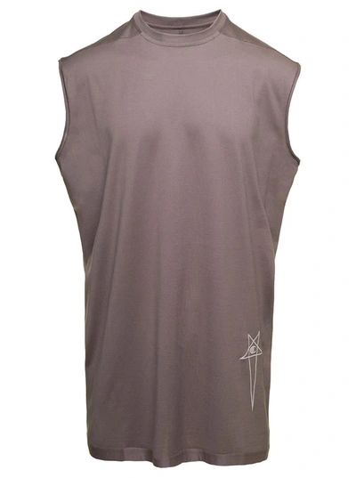 Shop Rick Owens 'tarp T' Grey Sleeveless Top With Small Pentagram Embroidery In Cotton Man