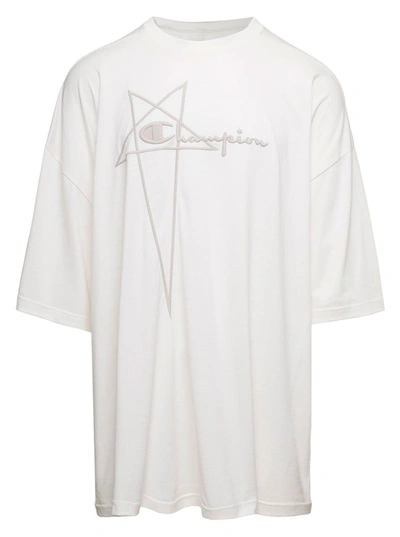 Shop Rick Owens 'tommy T' White Oversize T-shirt With Pentagram Embroidery At The Front In Cotton Man