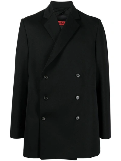 Shop 424 Double-breasted Coat In Black