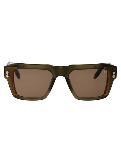 Shop Akoni Sunglasses In Olive-crystal Olive Side Shield W/g-15