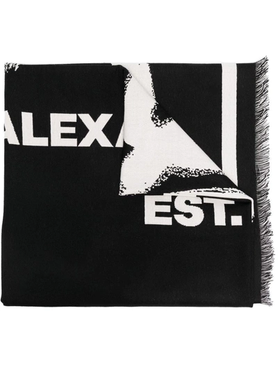 Shop Alexander Mcqueen Graffiti Wool Scarf In Black