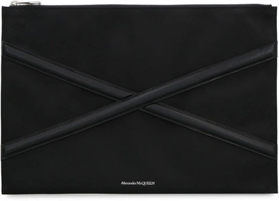 Shop Alexander Mcqueen Harness Nylon Pouch-bag With Logo In Black