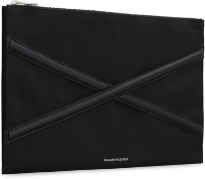 Shop Alexander Mcqueen Harness Nylon Pouch-bag With Logo In Black