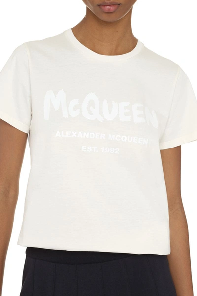 Shop Alexander Mcqueen Logo Cotton T-shirt In Ivory