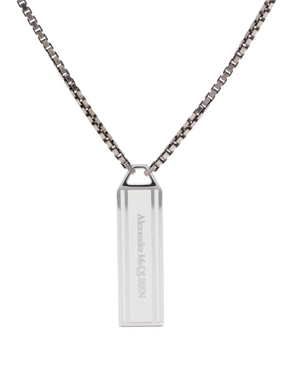 Shop Alexander Mcqueen Logo Pendant Necklace In Silver