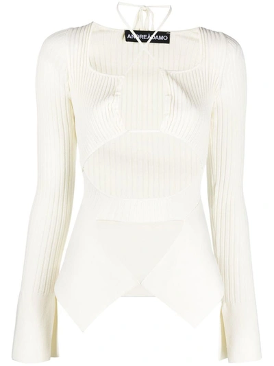 Shop Andrea Adamo Andreādamo Ribbed Knit Cut-out Top In White