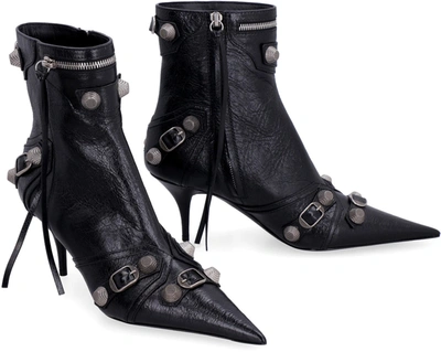Shop Balenciaga Cagole Patent Pointy Toe Ankle Boots In Black