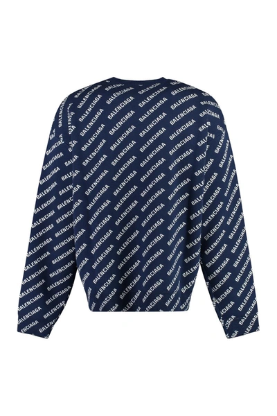 Balenciaga All-over Logo Crewneck Sweater In Blue
