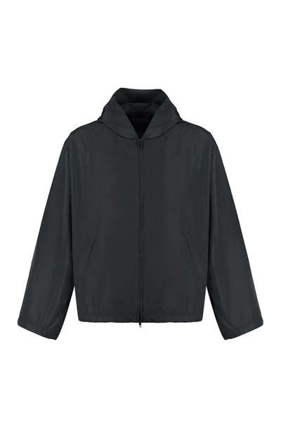 Shop Balenciaga Technical Fabric Hooded Full-zip Jacket In Black