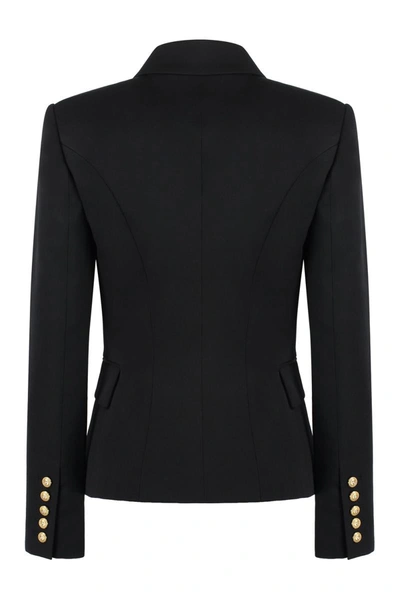 Shop Balmain Double-breasted Virgin Wool Jacket In Black