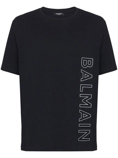 Shop Balmain Logo-embossed T-shirt In Nero E Grigio