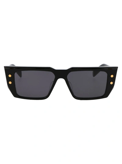Balmain Blck Acetate Sunglasses In Black Gold W/ Dark Grey