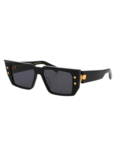 Balmain Blck Acetate Sunglasses In Black Gold W/ Dark Grey