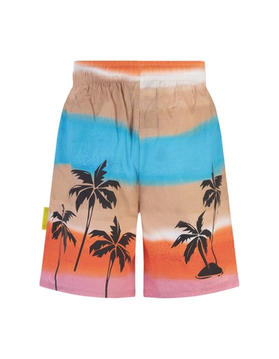 Shop Barrow Multicoloured Bermuda Shorts With Logo And Palm Trees In Spotted