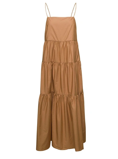 Shop Ivy & Oak Beige Long Dress With Flounces In Organic Cotton Woman