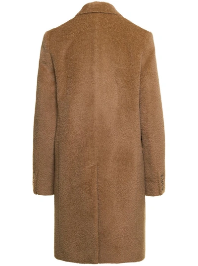 Shop Totême Beige Monochrome 'teddy' Coat With Pockets In Wool Blend Woman