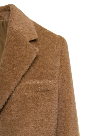 Shop Totême Beige Monochrome 'teddy' Coat With Pockets In Wool Blend Woman