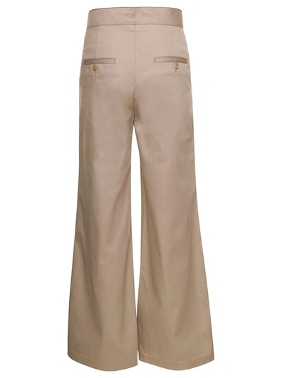 Shop Palm Angels Beige Wide Pants With Concealed Fastening In Polyester Blend Woman