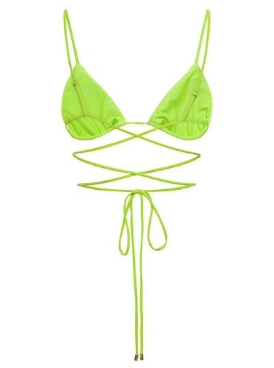 Shop Self-portrait Bikini Top With All-over Crystal Embellishment In Green Polyamide Woman