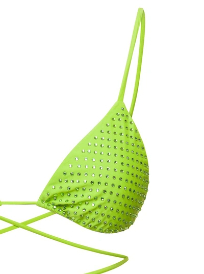 Shop Self-portrait Bikini Top With All-over Crystal Embellishment In Green Polyamide Woman