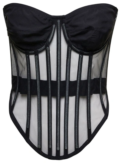 Shop Dolce & Gabbana Black Corset Top With Boning And Sweetheart Neckline In Polyamide Woman