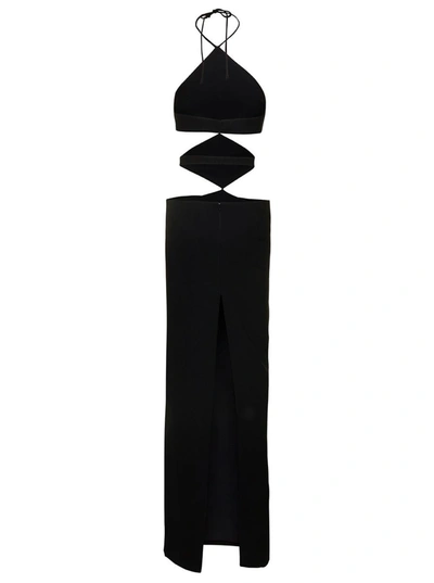 Shop Monot Black Halterneck Diamond Cutout Dress In Tech Fabric Woman