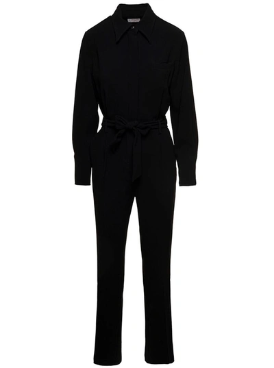 Shop Alberto Biani Black Jumpsuit With Classic Collar And Belt In Triacetate Blend Woman