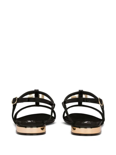 Shop Dolce & Gabbana Black Low Sandals With Dg Logo In Polished Leather Woman