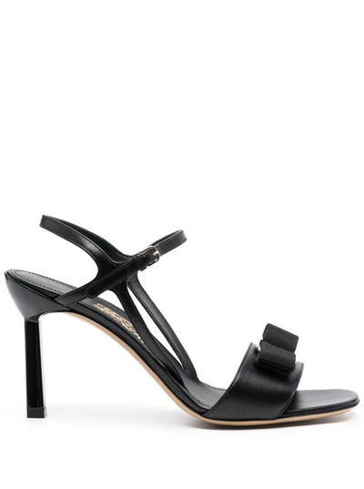 Shop Ferragamo Black Open Toe Sandals In Goat Leather Woman