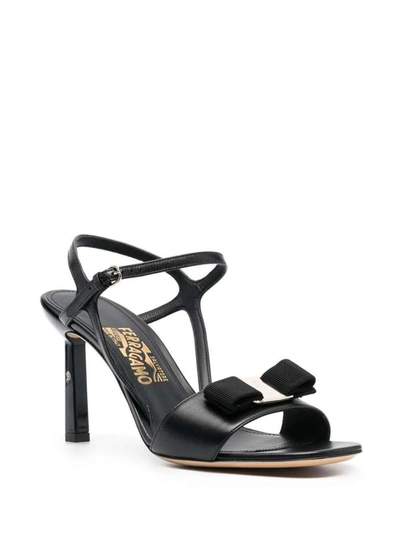 Shop Ferragamo Black Open Toe Sandals In Goat Leather Woman
