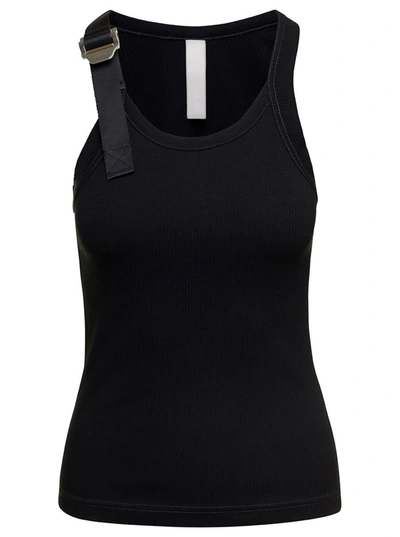 Shop Dion Lee Black Ribbed Tank Top With Branded Buckle Detail In Stretch Cotton Woman
